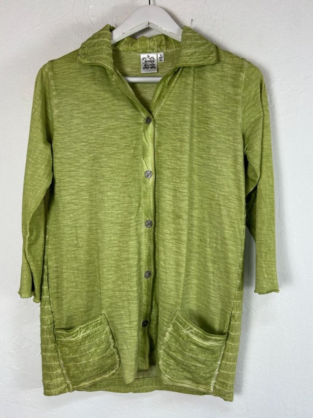 Parsley & Sage Women Green Textured Knit Button Front Tunic Top 3/4 Sleeve Small